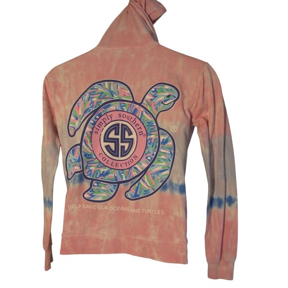 Simply Southern S Pink Tie Dye Sea Turtle Lightweight Hoodie Shirt - Picture 1 of 4
